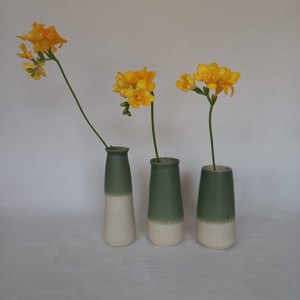 trio de soliflores bicolores vert et blanc